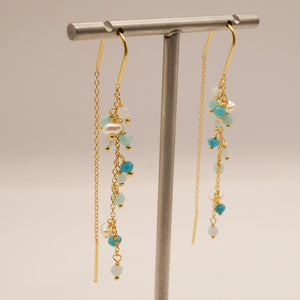 Bliss Gems Long Earrings in Gold Sterling Silver Earrings Garden of Desire Apatite/Pearl/Amazonite 