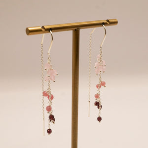 Bliss Gems Long Earrings Sterling Silver Earrings Garden of Desire Rose Quartz/Pink Tourmaline/Garnet 