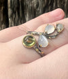 Branch with Peridot and Moonstone Silver Ring Sterling Silver Ring Garden of Desire 