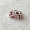 Deco Mosaic with Strawberry Quartz, Garnet and Smokey Quartz Sterling Silver Ring Garden of Desire 