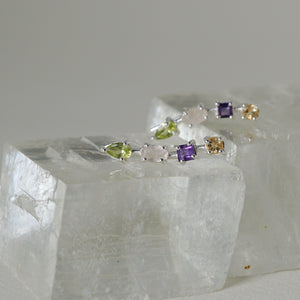 Gems Climber Earrings Sterling Silver Earring Garden of Desire Citrine/Amethyst/Rainbow Moonstone/Prehnite 