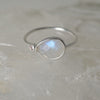 Rainbow Moonstone with Pink Tourmaline Sterling Silver Ring Garden of Desire 