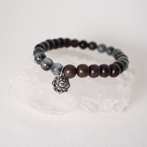 Tiger Eye + Wood Bracelet Sterling Silver Bracelet Garden of Desire 